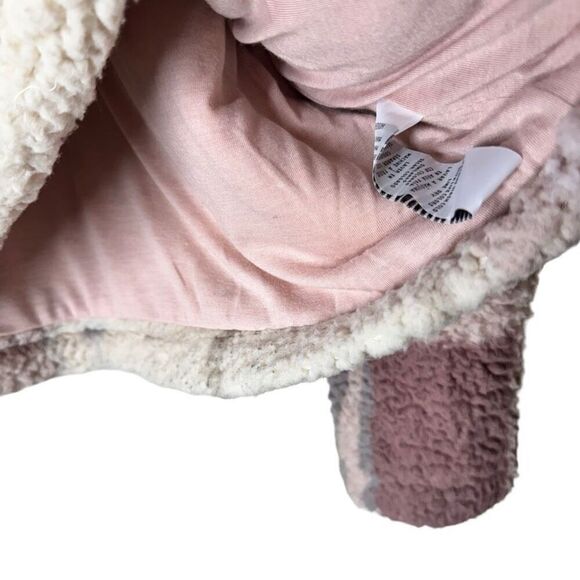 Thread & Supply Faux Sherpa Teddy Jacket 1/4 Zip Mauve Plaid M - Picture 9 of 13